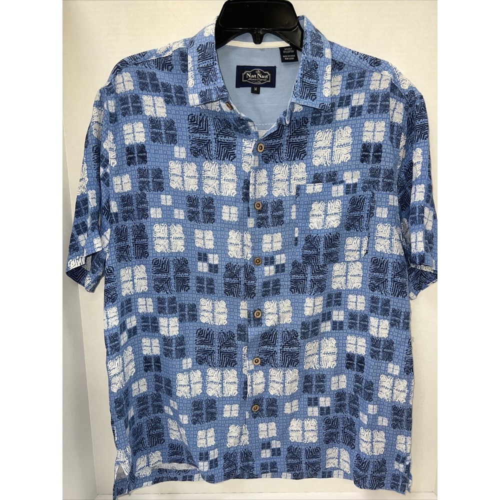 Nat Nast Shirt Men's Medium Blue Short Sleeve Button Up